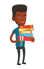 Image showing Man holding pile of books vector illustration.