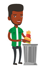 Image showing Man throwing junk food vector illustration.