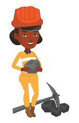 Image showing Miner holding coal in hands vector illustration.