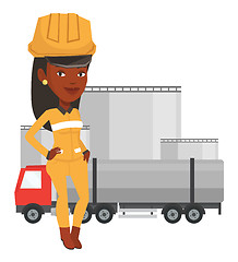 Image showing Worker on background of fuel truck.