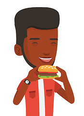 Image showing Man eating hamburger vector illustration.