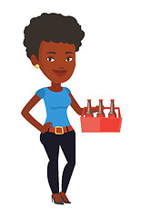 Image showing Woman with pack of beer vector illustration.