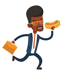 Image showing Businessman eating hot dog vector illustration.