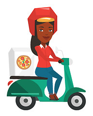 Image showing Courier delivering pizza on scooter.