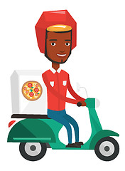 Image showing Courier delivering pizza on scooter.