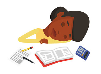 Image showing Student sleeping at the desk with book.