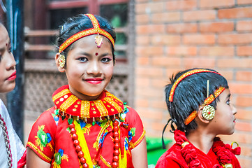 Image showing Girl in bright colours in Nepal