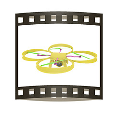 Image showing Drone, quadrocopter, with photo camera flying. 3d render. The fi