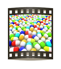 Image showing Tablets background. 3D illustration. The film strip