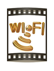 Image showing Gold wifi iconl. 3d illustration. The film strip