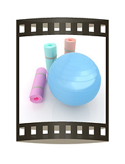 Image showing karemat and fitness ball. 3D illustration. The film strip