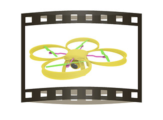 Image showing Drone, quadrocopter, with photo camera flying. 3d render. The fi