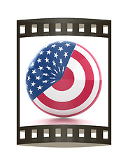 Image showing sphere instead letter O textured by USA flag. 3d render. The fil