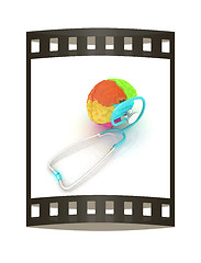 Image showing stethoscope and brain. 3d illustration. The film strip