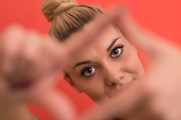 Image showing young woman over color background