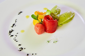 Image showing Steamed mixed vegetables. Close up. Shallow dof.