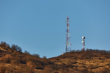 Image showing Transmitter towers on a hill