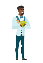 Image showing Happy african-american groom holding money.