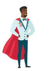 Image showing Groom wearing a red superhero cloak.