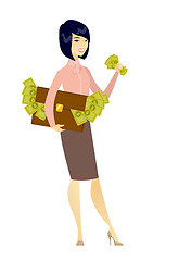 Image showing Business woman with briefcase full of money.