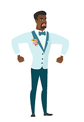 Image showing Young african-american angry groom screaming.