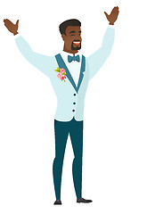 Image showing Successful african-american groom jumping.