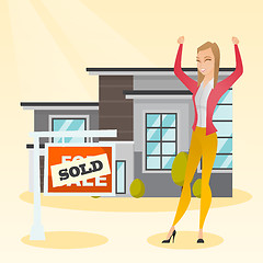 Image showing Real estate agent with sold placard.