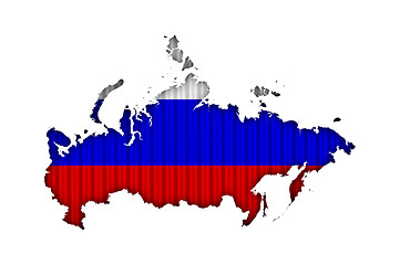 Image showing Map and flag of Russia on corrugated iron