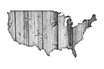 Image showing Map of the USA on weathered wood