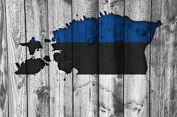 Image showing Map and flag of Estonia on weathered wood