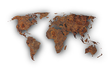 Image showing Map of the world on rusty metal