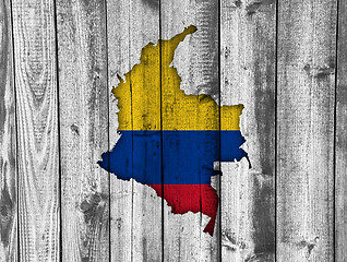 Image showing Map and flag of Colombia on weathered wood