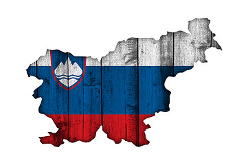 Image showing Map and flag of Slovenia on weathered wood