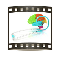 Image showing stethoscope and brain. 3d illustration. The film strip