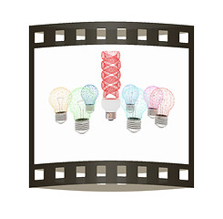 Image showing energy-saving lamps. 3D illustration. The film strip