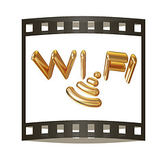 Image showing Gold wifi icon for new year holidays. 3d illustration. The film 