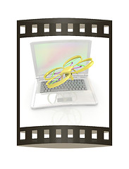 Image showing Drone and laptop. 3D render. The film strip