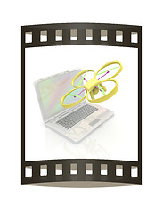 Image showing Drone and laptop. 3D render. The film strip