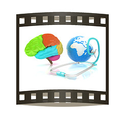 Image showing stethoscope, globe, brain - global medical concept. 3d illustrat