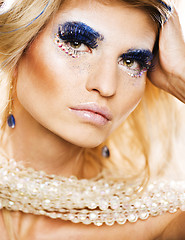 Image showing beauty blong woman with shiny creative makeup