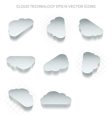 Image showing Cloud technology icons set: different views of metallic Cloud, transparent shadow, EPS 10 vector.