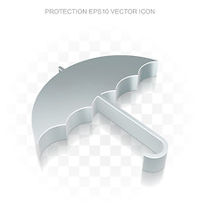 Image showing Protection icon: Flat metallic 3d Umbrella, transparent shadow, EPS 10 vector.