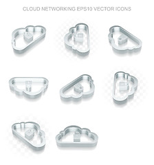 Image showing Cloud networking icons set: different views of metallic Cloud With Padlock, transparent shadow, EPS 10 vector.