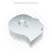 Image showing Business icon: Flat metallic 3d Head With Light Bulb, transparent shadow, EPS 10 vector.
