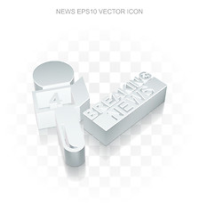 Image showing News icon: Flat metallic 3d Breaking News And Microphone, transparent shadow, EPS 10 vector.