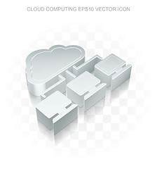Image showing Cloud networking icon: Flat metallic 3d Cloud Network, transparent shadow EPS 10 vector.