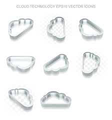 Image showing Cloud computing icons set: different views of metallic Cloud, transparent shadow, EPS 10 vector.