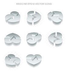 Image showing Medicine icons set: different views of metallic Heart, transparent shadow, EPS 10 vector.