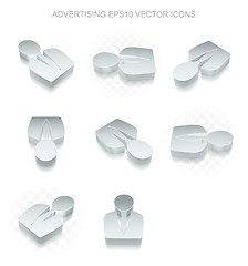 Image showing Advertising icons set: different views of metallic Business Man, transparent shadow, EPS 10 vector.