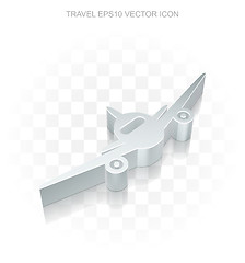 Image showing Travel icon: Flat metallic 3d Airplane, transparent shadow EPS 10 vector.